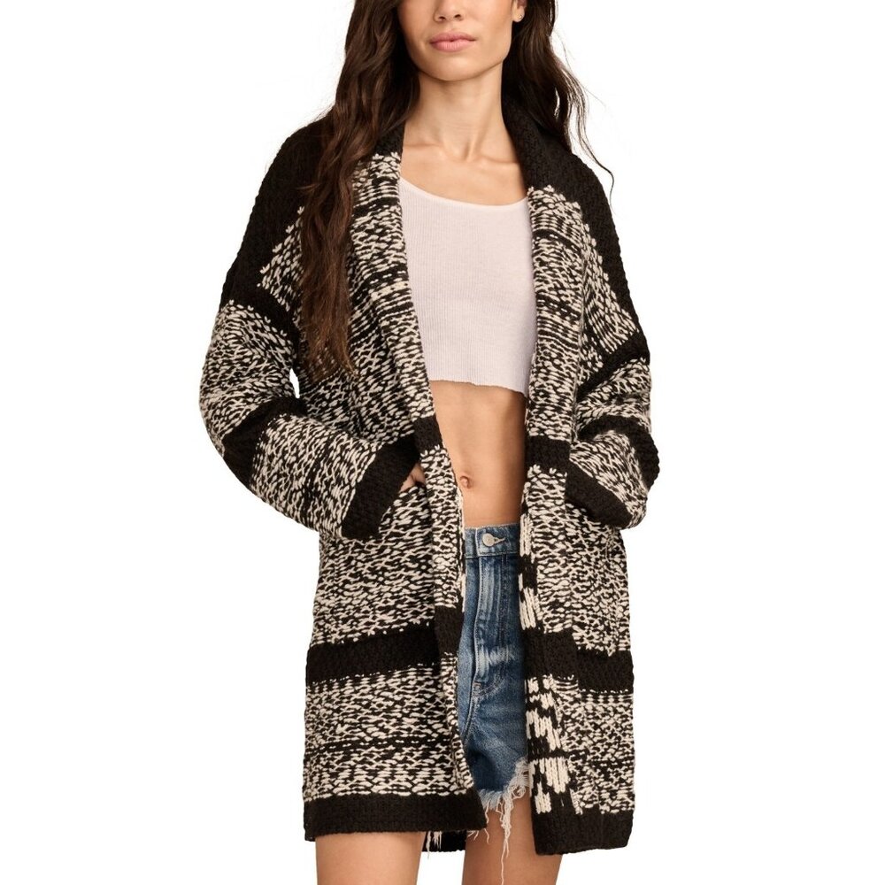 Lucky Brand Women's Fairisle Shawl Collar Open-Front Coatigan Black Size S $149
